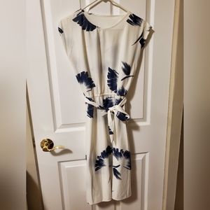 🔴 White vintage cocktail dress, navy blue pattern